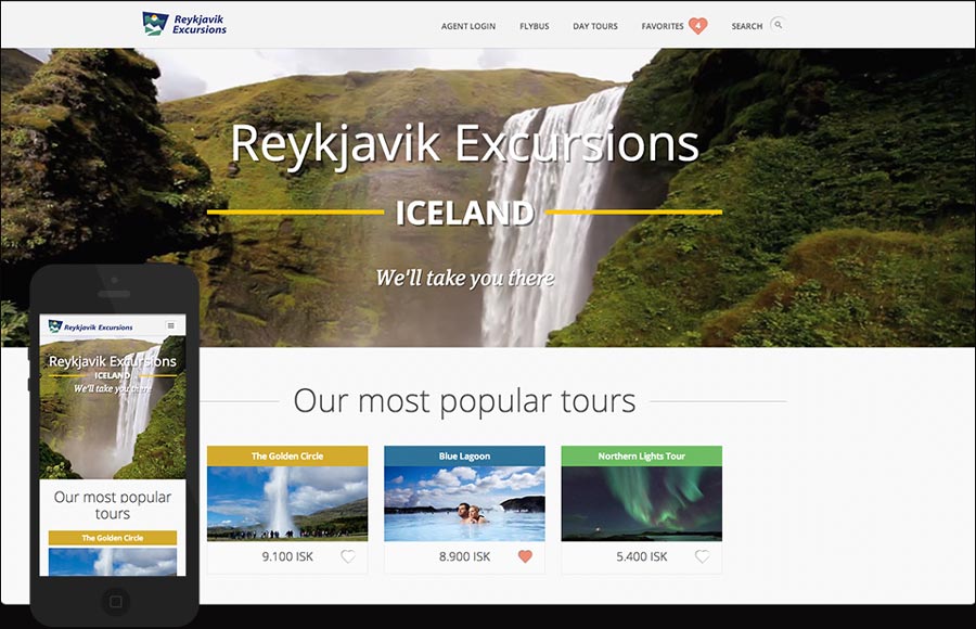 A screenshot of Reykjavík Excursions's website at time of launch late 2013